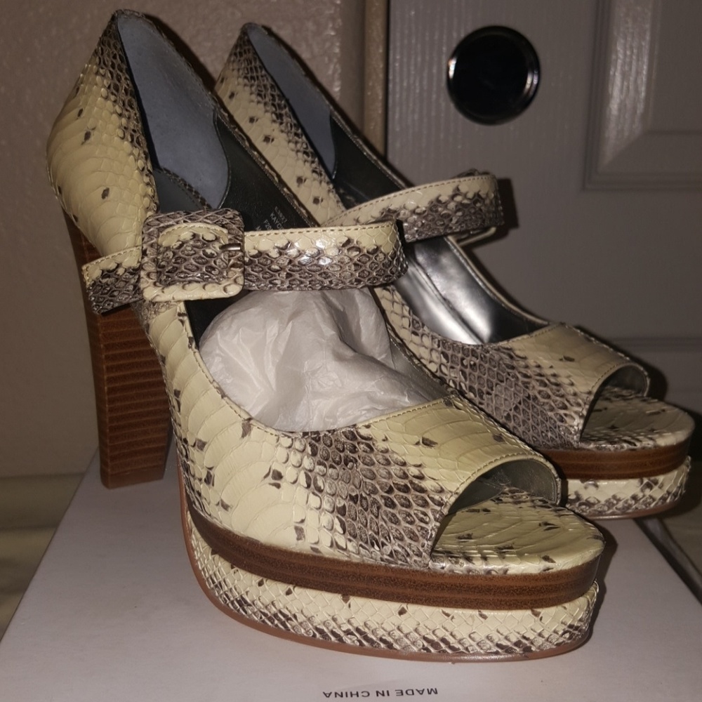 Calvin Kline Mary Jane open toe platform snake hee
